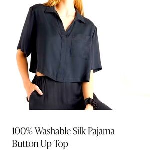 Quince washable silk Pajama Button Up Top - navy